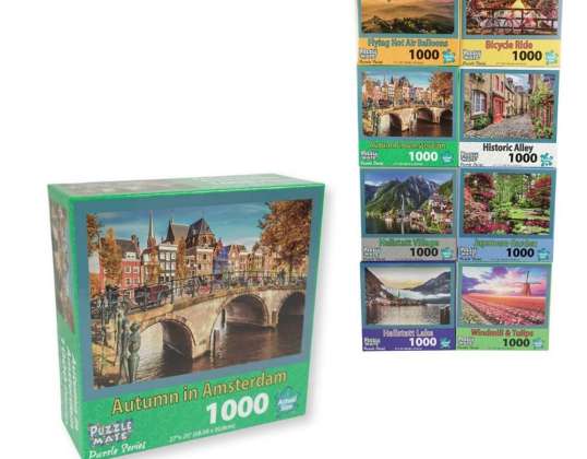 Puzzle Mate Puzzle cities and landscapes 1000 pieces 8 assorted aytumn in Amsterdam/ flying hot balloons/ bicycle ride/ historic Alley/ Japanese etc