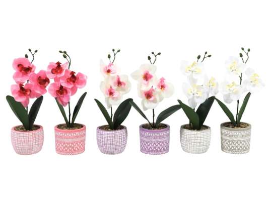 Artificial orchid in pot 28 cm 6 assorted various colours of flower and pot