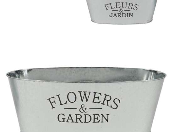 Flower pot aluminum 27 cm made of aluminum, with a pressed text on two sides.