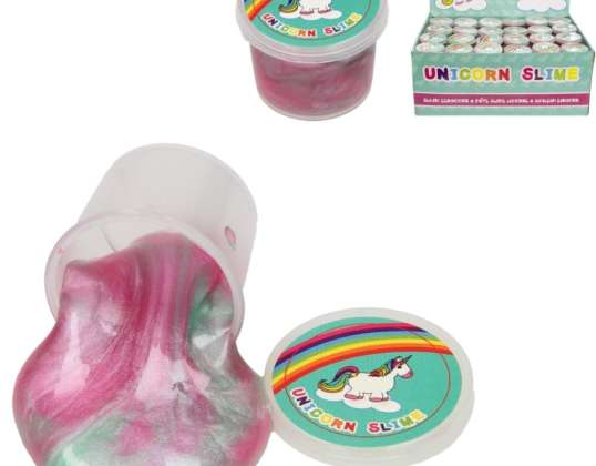 Unicorn slime 4 cm nice slippery slime in the metallic colors pink, green and silver.