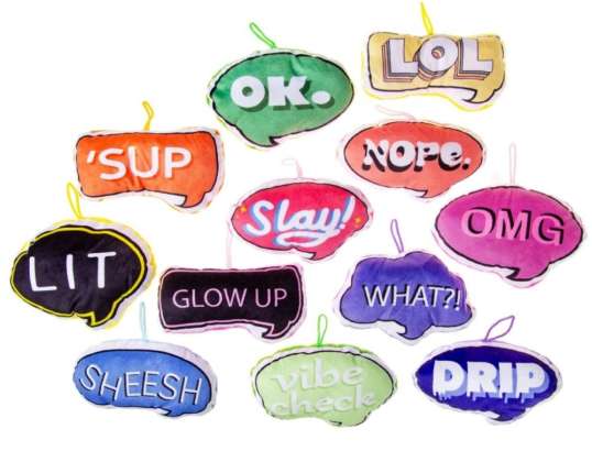 Pendant plush speech bubble 15 cm 12 assorted 12 different slogans or texts