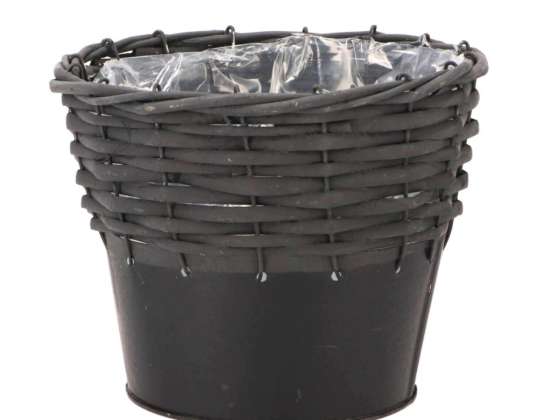 Flowerpot Wicker + Zinc base black 18 cm and 15 cm