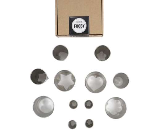 Fooby cookie cutters aluminium 7 cm set of 12 for biscuits/crafts