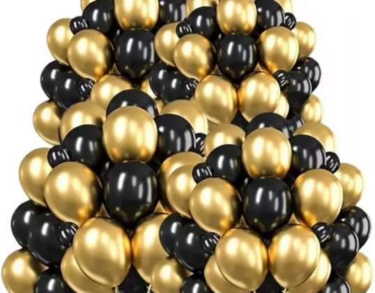 BALLOONS BLACK GOLD CHROME DECORATION SET 102 EL