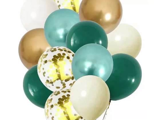 BALLONNEN GROEN GOUD WIT CHROOM PASTEL DECORATIE SET 102 EL