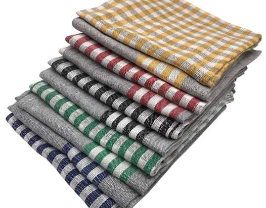 Cenocco CC 9069: Grey 10 Pieces Vintage Stripe Cotton Kitchen Towel Set   50x70cm