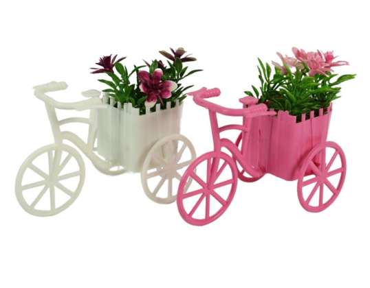 Fleur artificielle sur vélo 13 cm 2 assortis dans la couleur blanc et rose