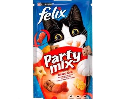 FELIX PARTY MIX MIXED GRILL RIND/HÄHNCHEN/SALMS. GR.60 LEBENSMITTEL BESCHREIBUNG 3439