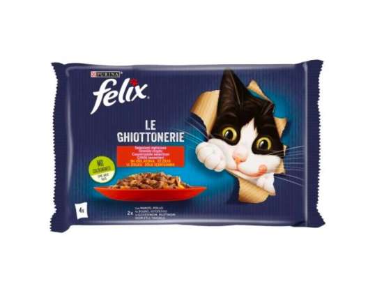 FELIX DELIKATESSEN KATZE GR.85X4 VERDUR/RIND/CAROTE/HUHN/TOMATEN LEBENSMITTELBESCHREIBUNG 3580