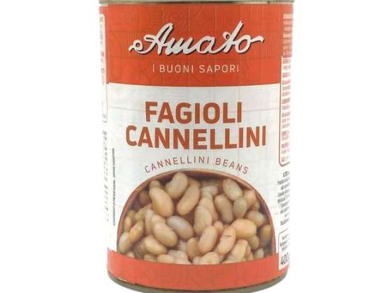 AMATO CANNELLINI BOHNEN GR.400 DOSE ETIKETT GUTE AROMEN LEBENSMITTEL BESCHREIBUNG 1910