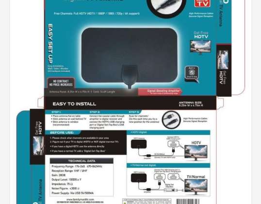 Indoor 4K Amplified HD Digital TV Antenna, Long Range up to 1600 Km with 4K and 1080p Support, 360° Reception and Signal Amplifier, C
