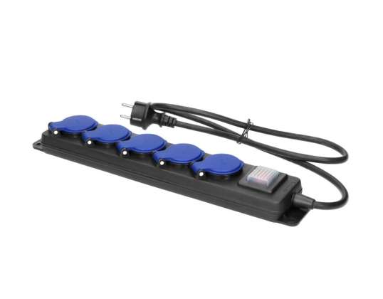 Rallonge d’atelier étanche aux éclaboussures avec interrupteur 5 sorties 2P Avec câble en caoutchouc IP44 H05RR F 3x1 5mm ?  Longueur 5m