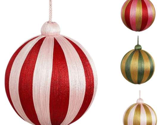 "House of Seasons" kalėdinis kamuolys 10 cm 4 asorti retro dizainas, kuriame spalvingi siūlai ištempti sandariai