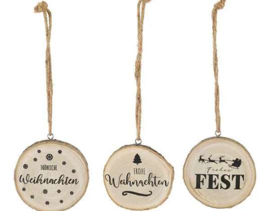 Tree Slice Hangers Christmas Set på 3 ca. 10 cm diameter - Rustikk festlig dekorasjon