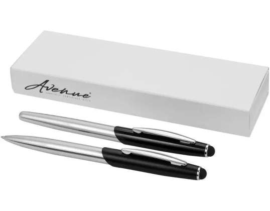 Élégant ensemble d’instruments d’écriture Geneva Stylus - Noir argenté avec recharge bleue pour une écriture élégante