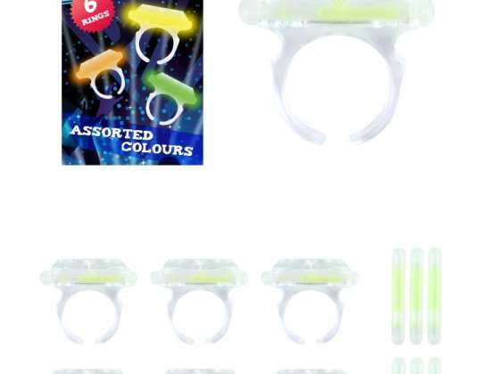 Lichtgevende ringset van 6 verschillende kleuren Kinderverjaardagsfeestartikelen Lichtgevende sieraden Glow Sticks