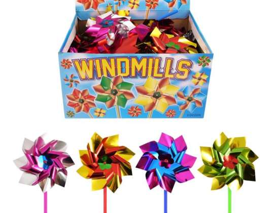 Møllefolie 9 cm blomsterfolie med 31 cm stang 4 farger assortert dekorativ hagestokk
