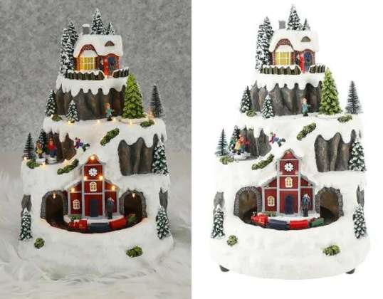 Musiikillinen LED Mountain Talvimaisema Tunnelmallinen lomasisustus 26x34cm