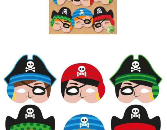 Ensemble de 6 masques de pirate en papier – Motifs assortis pour les fêtes d’anniversaire et les fêtes costumées des enfants