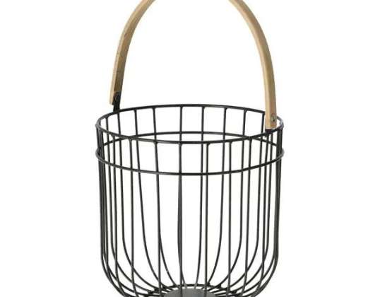 Cestino rustico in metallo con manico in legno Cestino decorativo vintage per una conservazione versatile