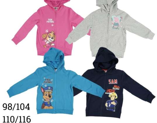 Licentie sweatjack voor kinderen assorti afbeeldingen van Paw Patrol, Brandweer Sam, Peppa Pig