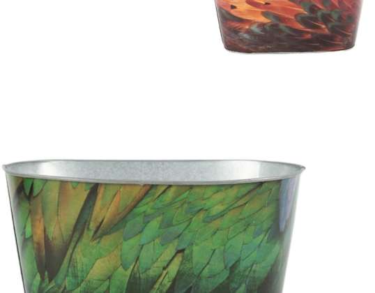 Bloempot Bob Feather ovaal 24,5 cm 2 assorti metaal decoratief