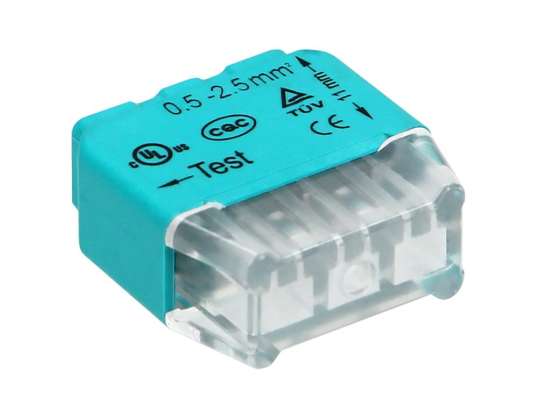 Conector de instalación a presión de 3 hilos; para alambre de 0,75 2,5 mm?; IEC 300V/24A; Blíster 10 uds.