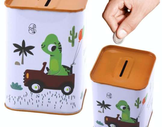 Hucha de dinosaurio en el coche aprendiendo a guardar metal blanco 11x8cm