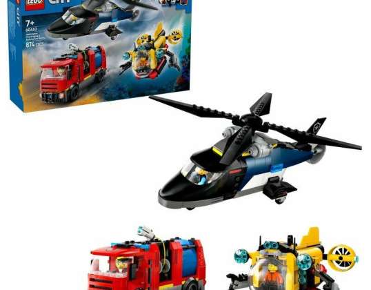 LEGO 60462 CITY Conjunto de helicópteros. Caminhão de bombeiros e submarino
