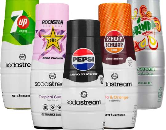 5x SodaStream ZERO MIRINDA ROCKSTAR ENERGY GUAVE 7UP PEPSI MAX Schwip Schwap Suikervrije Siroop 440 ml