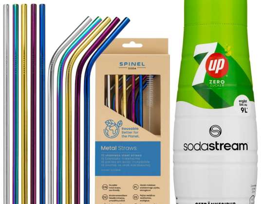 Σιρόπι για SodaStream 7UP Δωρεάν Μεταλλικά Καλαμάκια Μηδενικής Ζάχαρης SpinelSoda x10