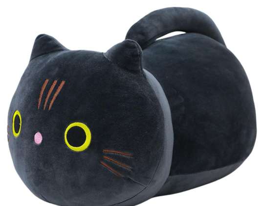 Plüsch kuschelige Maskottchen Katze mit langem Schwanz schwarz 40cm
