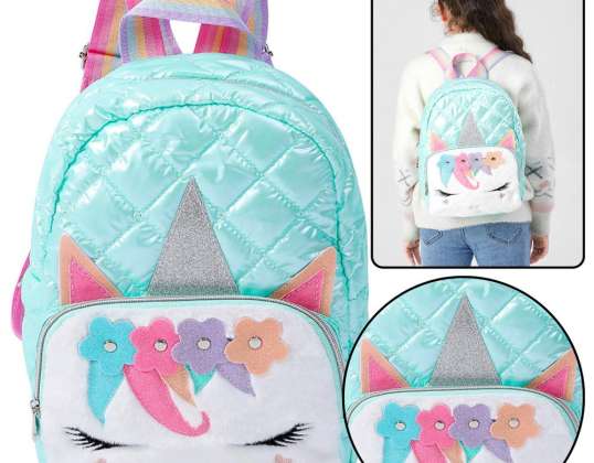 Quilted Unicorn Turquoise Children's School Backpack 32cm