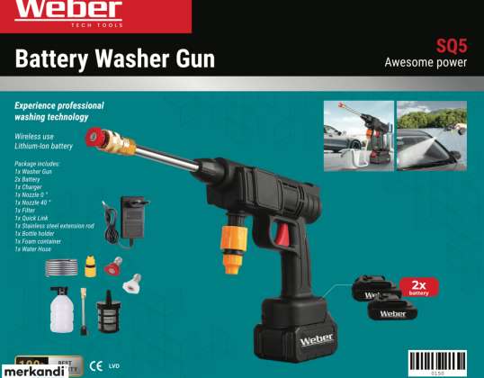 Weber tech tools: Akkubetriebener Hochdruckreiniger (Enthält 2 Batterien, die in einer Plastikbox verpackt sind)