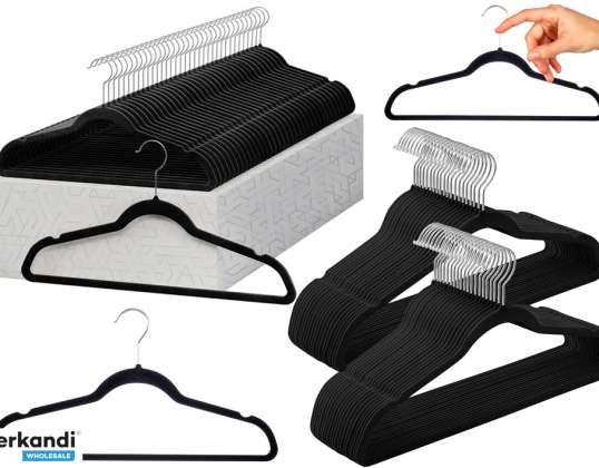 Set velours hangers antislip draaibare haak zwart 10 stuks