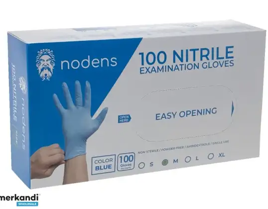 Guantes desechables de nitrilo NODENS, azules, sin polvo, 100 piezas