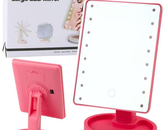Cosmetische spiegel 16 LED's met statief verstelbaar roze