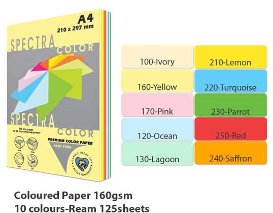 Copy paper A4 160gsm 125 sheets ream 10 Colours