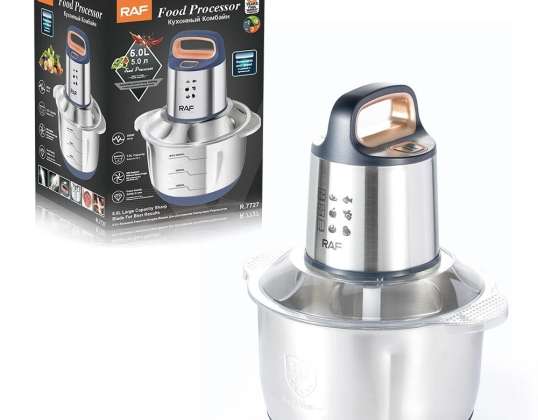RAF R-7727 Food Processor – 5.0L Edelstahl-Küchenmaschine mit 500W Leistung, Zerkleinerer &amp;amp; Multizerkleinerer
