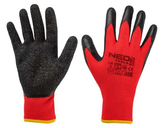 Werkhandschoenen. polyester gecoat met crincle latex .3121X. Formaat 10 kaart