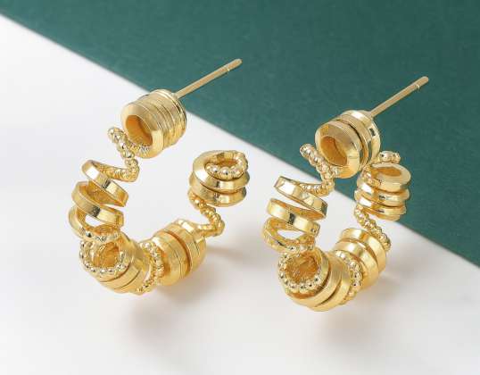 Žalvariniai auskarai, žiedai, tikri 18K paauksuoti, 26.5x7mm