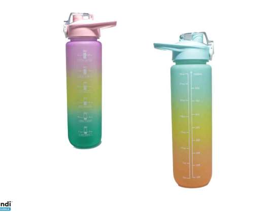 Wasserflasche motivierender bunter Strohhalm 1 Liter Lu 21