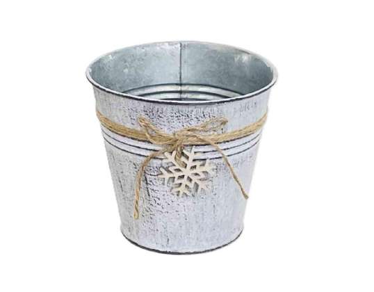 Pot en étain rond flocon de neige avec garniture en bois 140 B 22 80/S D13/9 H12cm