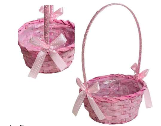 Geflochtener Korb mit rosa Schleife 66 39 A/PINK D19 H9/32cm