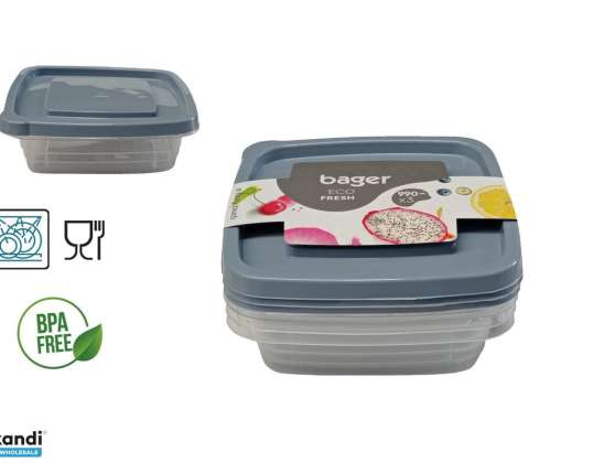 Lebensmittel-Aufbewahrungsbox-Set quadratisch 3-teilig 3 990ml BG 659
