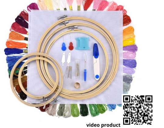 Ricamo Starter Kit - 100 fili colorati, cerchi, aghi e aghi Set di strumenti per punto croce per principianti, SKU: 024 (Stock in Polonia)