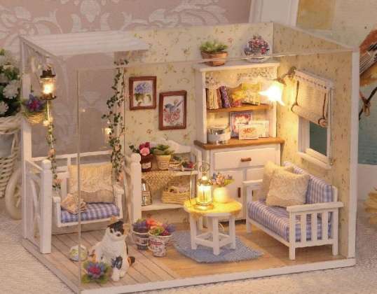 Casa de muñecas de madera modelo retro DIY 3013 LED 13cm