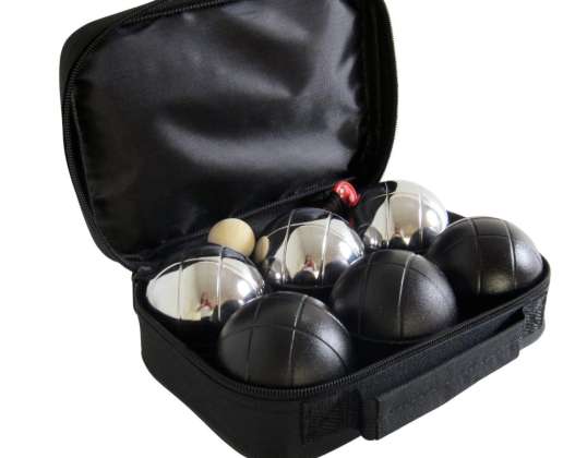 Petanque-Set MASTER 6 verchromte und schwarze Kugeln Nylonbezug