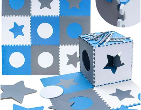 Tappetino educativo in schiuma puzzle grigio blu 60 x 60 x 1 cm 9 pezzi