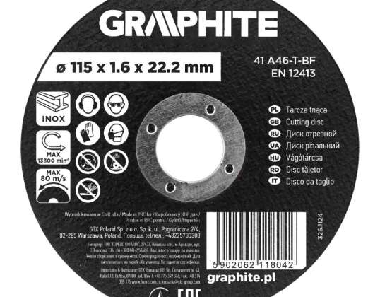 Trennscheibe. Aluminiumoxid für Metall/INOX 115 x 1,6 x 22,2 mm.  41 A46 T BF